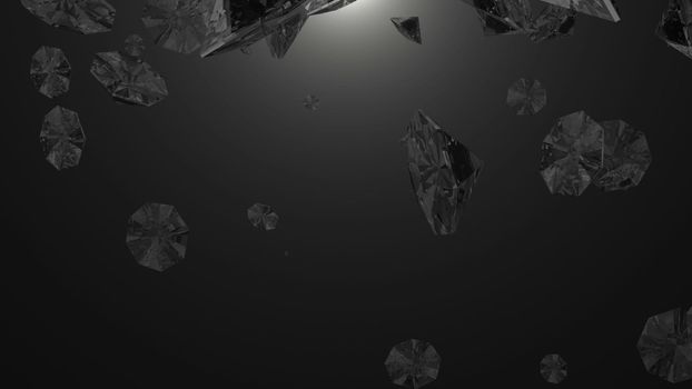 Abstract background with diamonds. Black backdrop. 3D rendering