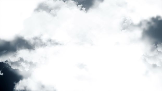 Flying through clouds. Computer graphic. 3D rendering