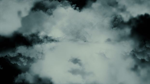 Flying through clouds. Computer graphic. 3D rendering
