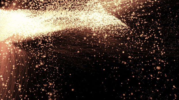 3d rendering of particle trails. Particles move to the side and leave a sparkle trail.
