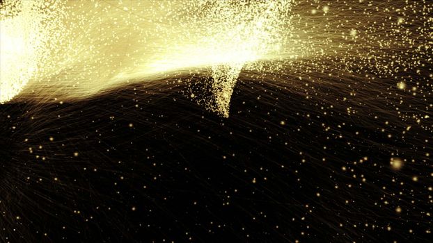 3d rendering of particle trails. Particles move to the side and leave a sparkle trail.
