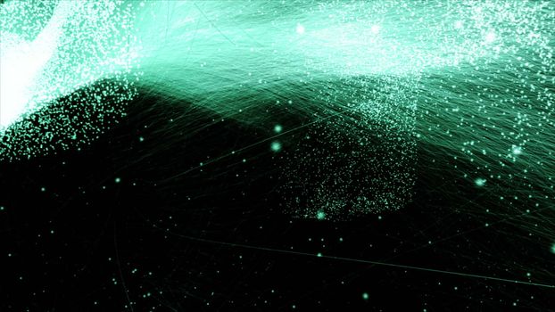 3d rendering of particle trails. Particles move to the side and leave a sparkle trail.