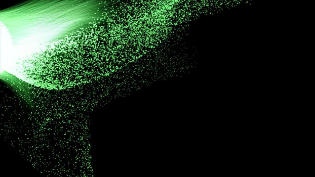 3d rendering of particle trails. Particles move to the side and leave a sparkle trail.