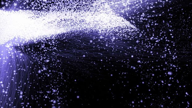 3d rendering of particle trails. Particles move to the side and leave a sparkle trail.