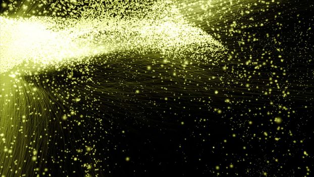 3d rendering of particle trails. Particles move to the side and leave a sparkle trail.