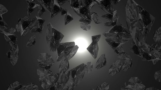 Abstract background with diamonds. Black backdrop. 3D rendering