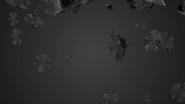 Abstract background with diamonds. Black backdrop. 3D rendering