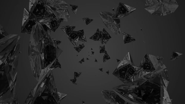 Abstract background with diamonds. Black backdrop. 3D rendering