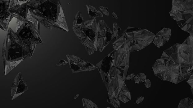 Abstract background with diamonds. Black backdrop. 3D rendering