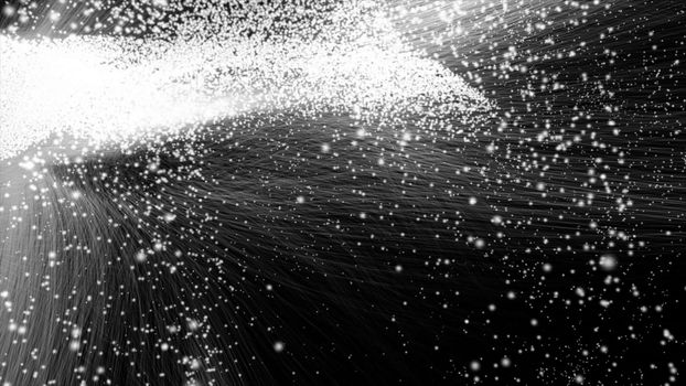 3d rendering of particle trails. Particles move to the side and leave a sparkle trail.