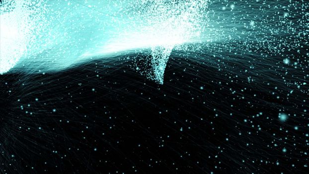 3d rendering of particle trails. Particles move to the side and leave a sparkle trail.