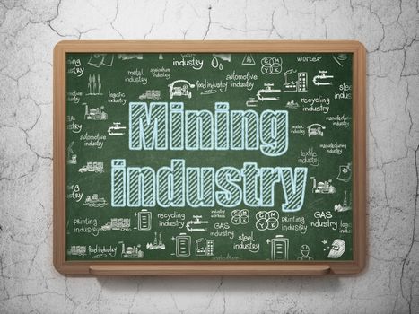 Industry concept: Chalk Blue text Mining Industry on School board background with  Hand Drawn Industry Icons, 3D Rendering