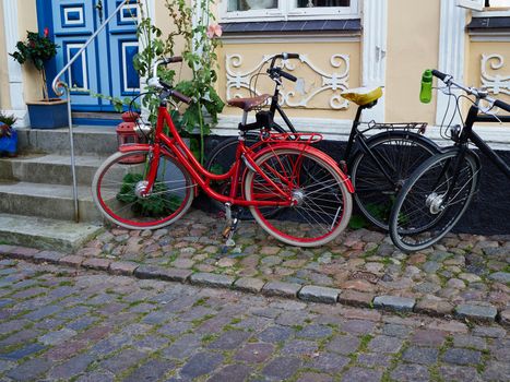 Vintage Classical  Retro Style Bicycle in front of an old house Denmark