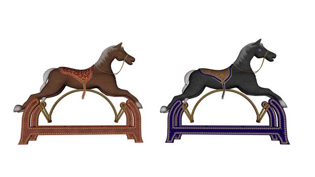 Rocking toy horses isolated in white background - 3D render