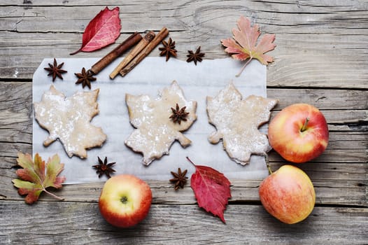 Pastries like cookies maple leaf and autumn apples