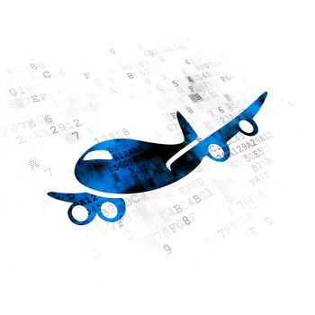 Travel concept: Pixelated blue Airplane icon on Digital background
