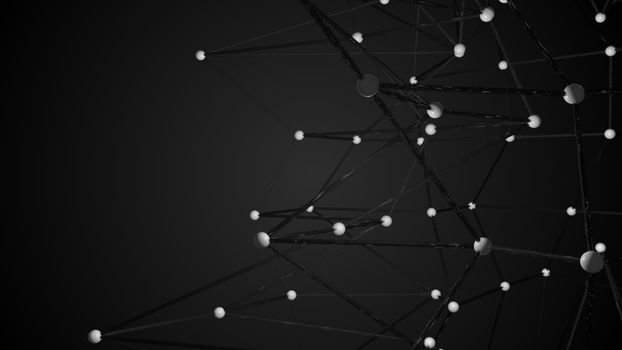 Abstract connected realistic dots. Network backdrop. 3D rendering