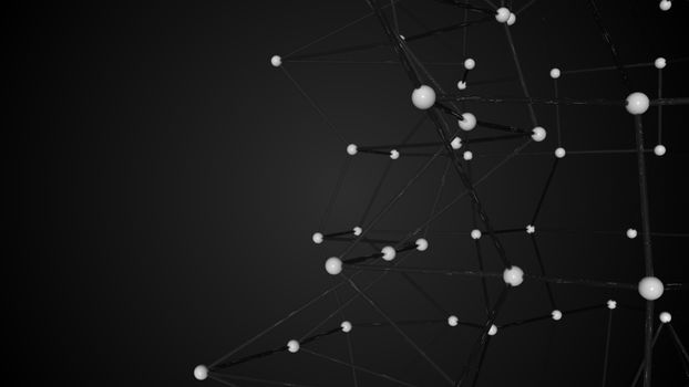 Abstract connected realistic dots. Network backdrop. 3D rendering