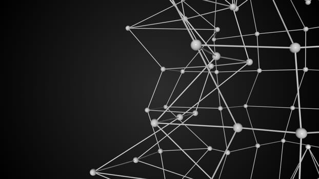 Abstract connected realistic dots. Network backdrop. 3D rendering