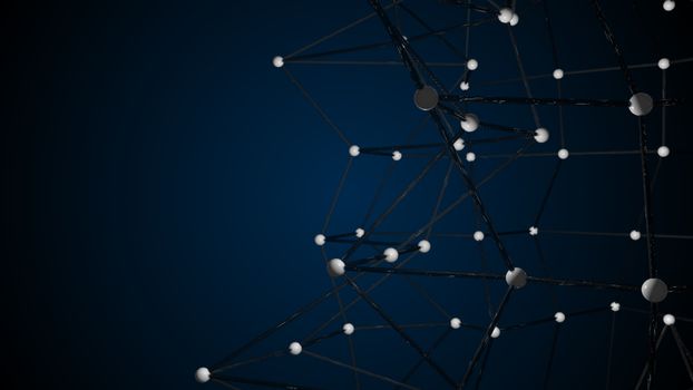 Abstract connected realistic dots. Network backdrop. 3D rendering