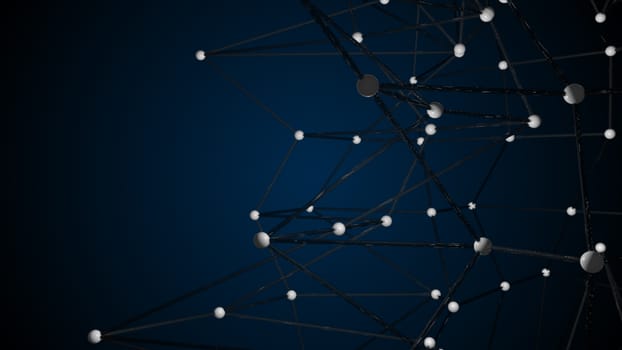 Abstract connected realistic dots. Network backdrop. 3D rendering