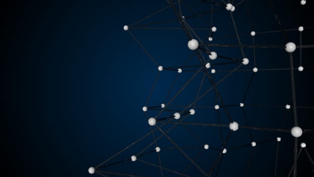 Abstract connected realistic dots. Network backdrop. 3D rendering