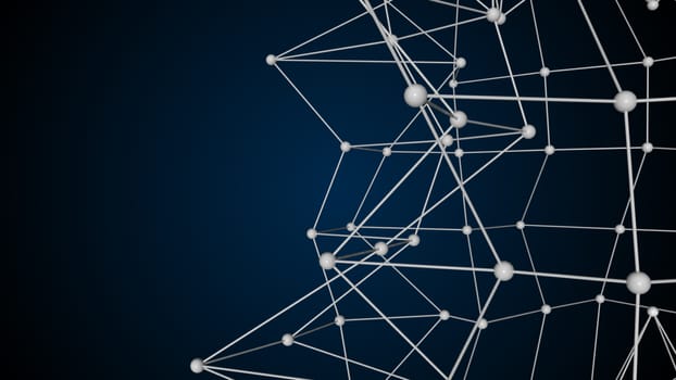 Abstract connected realistic dots. Network backdrop. 3D rendering