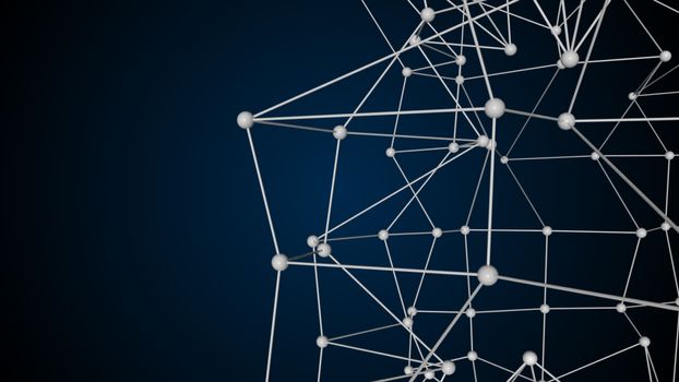 Abstract connected realistic dots. Network backdrop. 3D rendering