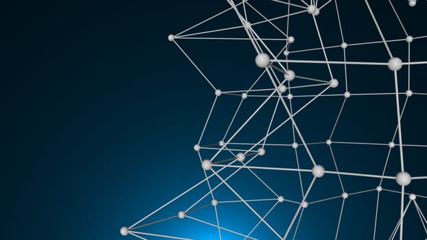 Abstract connected realistic dots. Network backdrop. 3D rendering