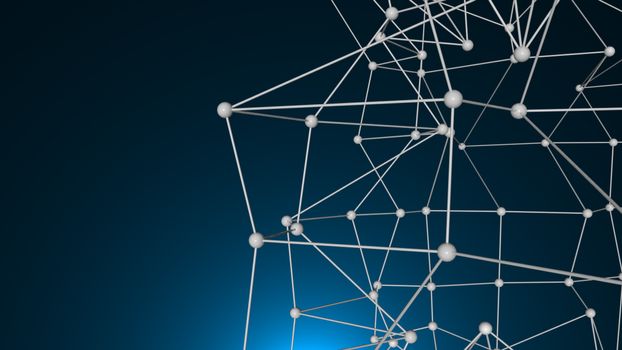 Abstract connected realistic dots. Network backdrop. 3D rendering