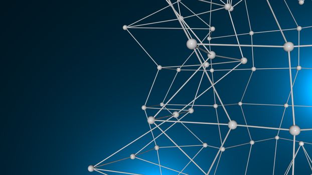 Abstract connected realistic dots. Network backdrop. 3D rendering