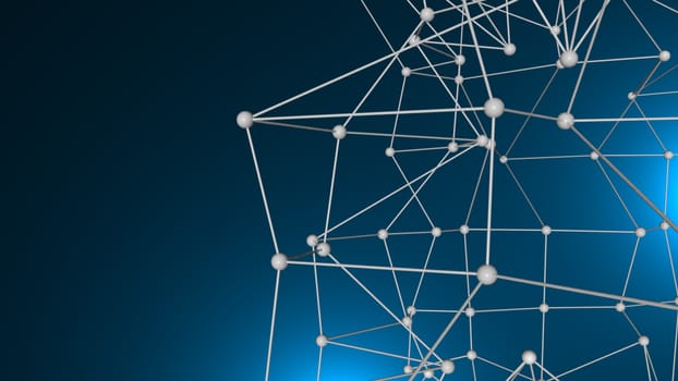 Abstract connected realistic dots. Network backdrop. 3D rendering