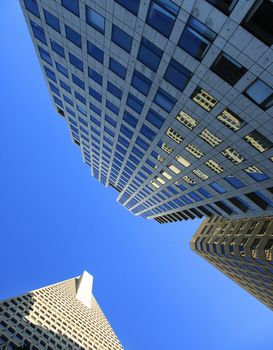 California Street (right) and 388 Market Street Building (left) - skyscrapers located in the Financial District of San Francisco