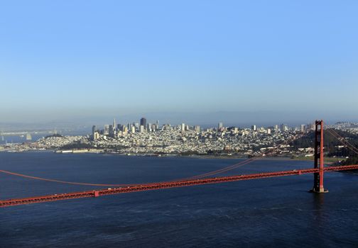 Golden Gate Bridge in San Francisco on a background of San Francisco