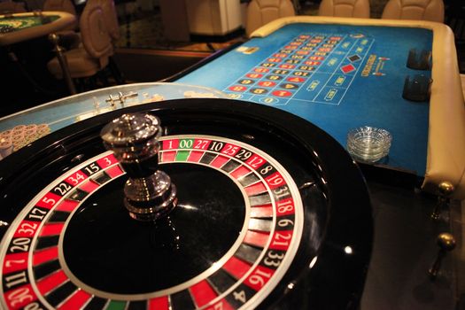 Roulette wheel in casino