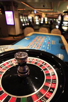 Roulette wheel in casino