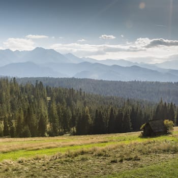 View of Tatra Mountains from hiking trail. Poland. Europe.

