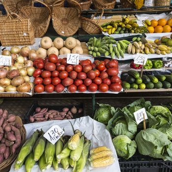 Fresh exotic fruits in Mercado Dos Lavradores. Funchal, Madeira

