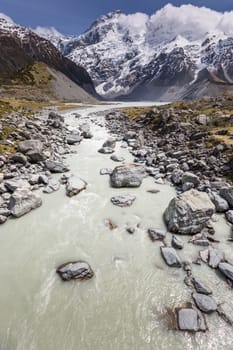 View of Mt Cook National Park, New Zealand.