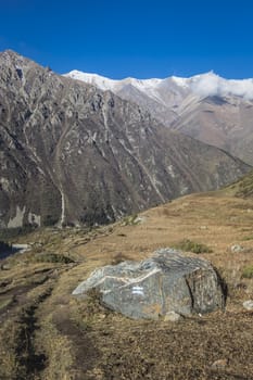 The panorama of mountain landscape of Ala-Archa gorge in the summer's day, Kyrgyzstan.