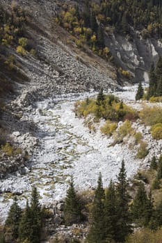 The panorama of mountain landscape of Ala-Archa gorge in the summer's day, Kyrgyzstan.