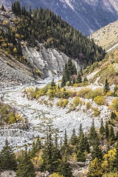 The panorama of mountain landscape of Ala-Archa gorge in the summer's day, Kyrgyzstan.