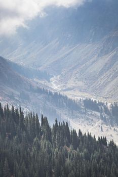 The panorama of mountain landscape of Ala-Archa gorge in the summer's day, Kyrgyzstan.