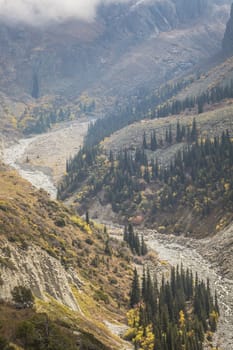 The panorama of mountain landscape of Ala-Archa gorge in the summer's day, Kyrgyzstan.