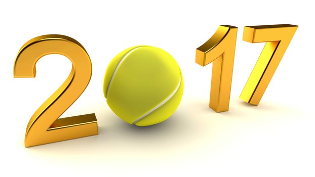 Tennis ball and 2017 year on a White Background, 3d-illustration