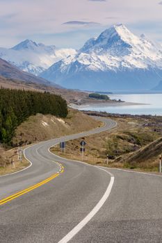 Cinematic Road to Mount Cook , New Zealand.