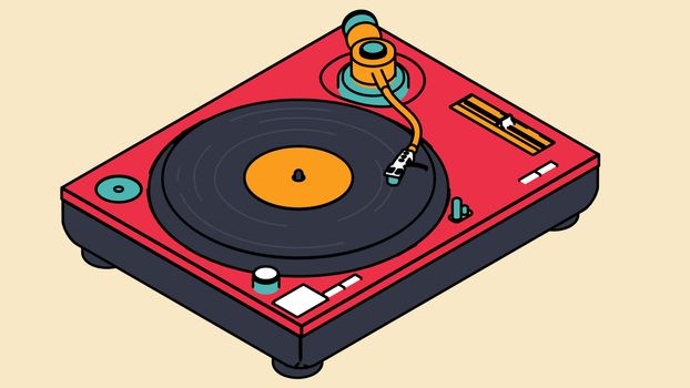 3d illustration of a vinyl player plays vinyl disc in cartoon style. dj concept icon.
