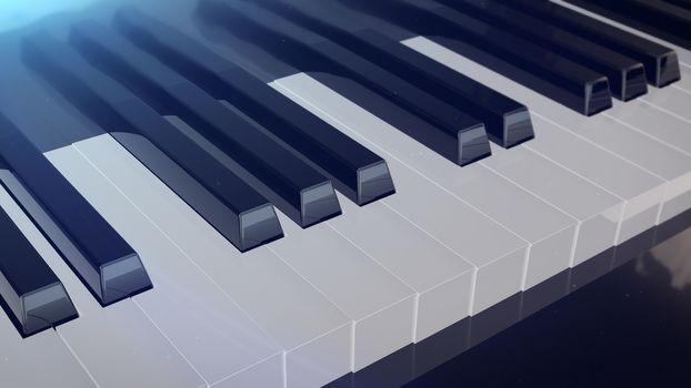 3d rendering of Beautiful Grand Piano Keys with mirror reflections.