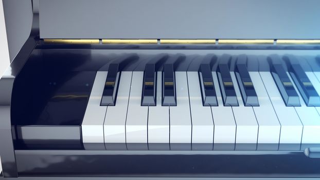 3d rendering of Beautiful Grand Piano Keys with mirror reflections. Music concept.