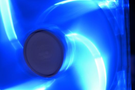 Fan blades of computer processor cooler. With color blu.